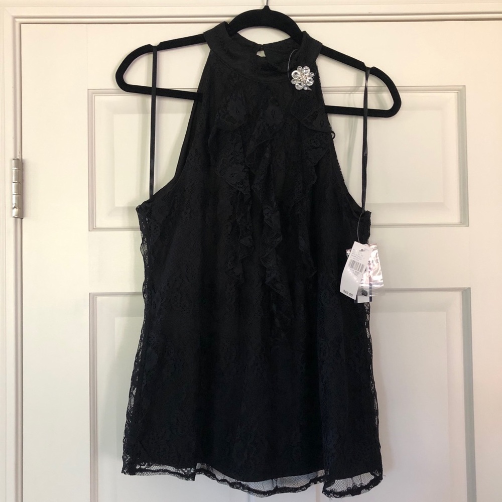 AB Studio lace overlay black tank